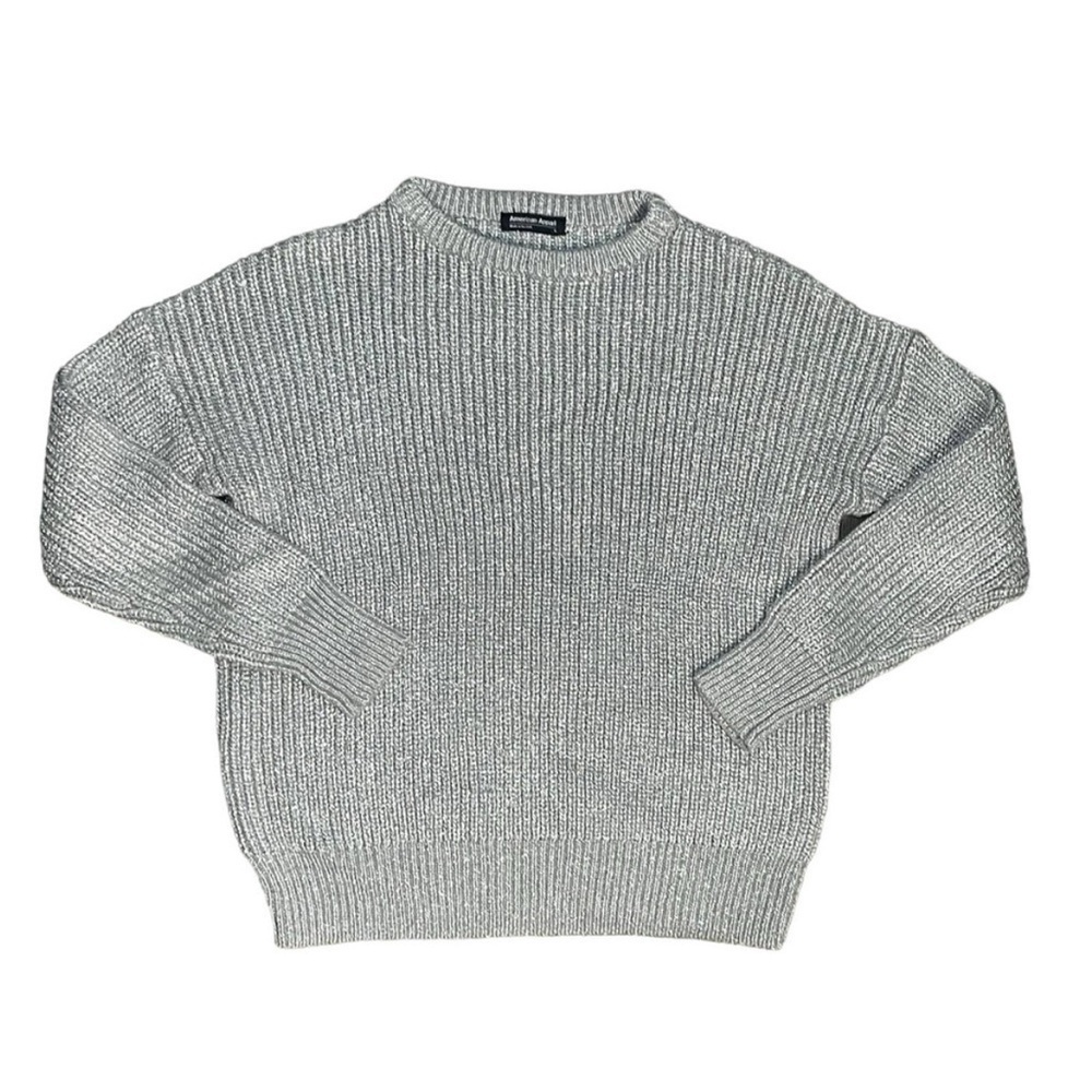 American Apparel Metallic Fisherman Pullover silver festive Knit Sweater Size M